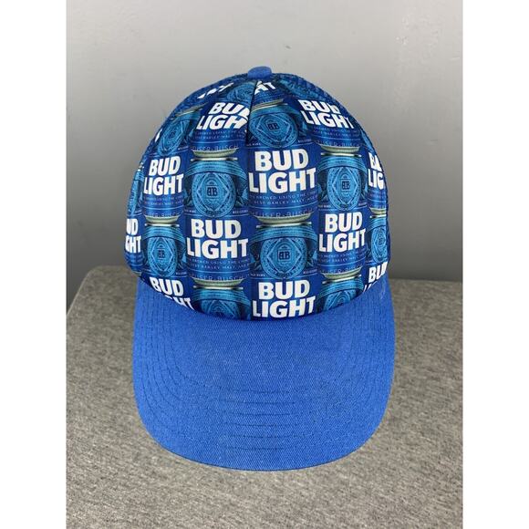 Bud‎ Light Unisex Blue All Over Print Mesh Trucker Hat - Snap Back Vintage - Picture 1 of 5